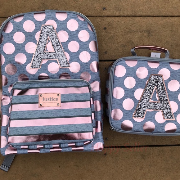 rose gold foil initial backpack